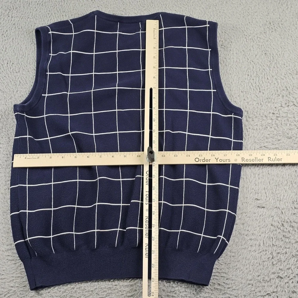 Vintage Polo By Ralph Lauren Sweater Vest Mens Medium Blue Windowpane V Neck 90s